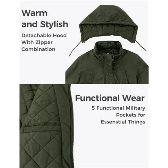 Women's Winter Thicken Puffer Coat Warm Fleece Lined Parka Jacket with Fur Hood